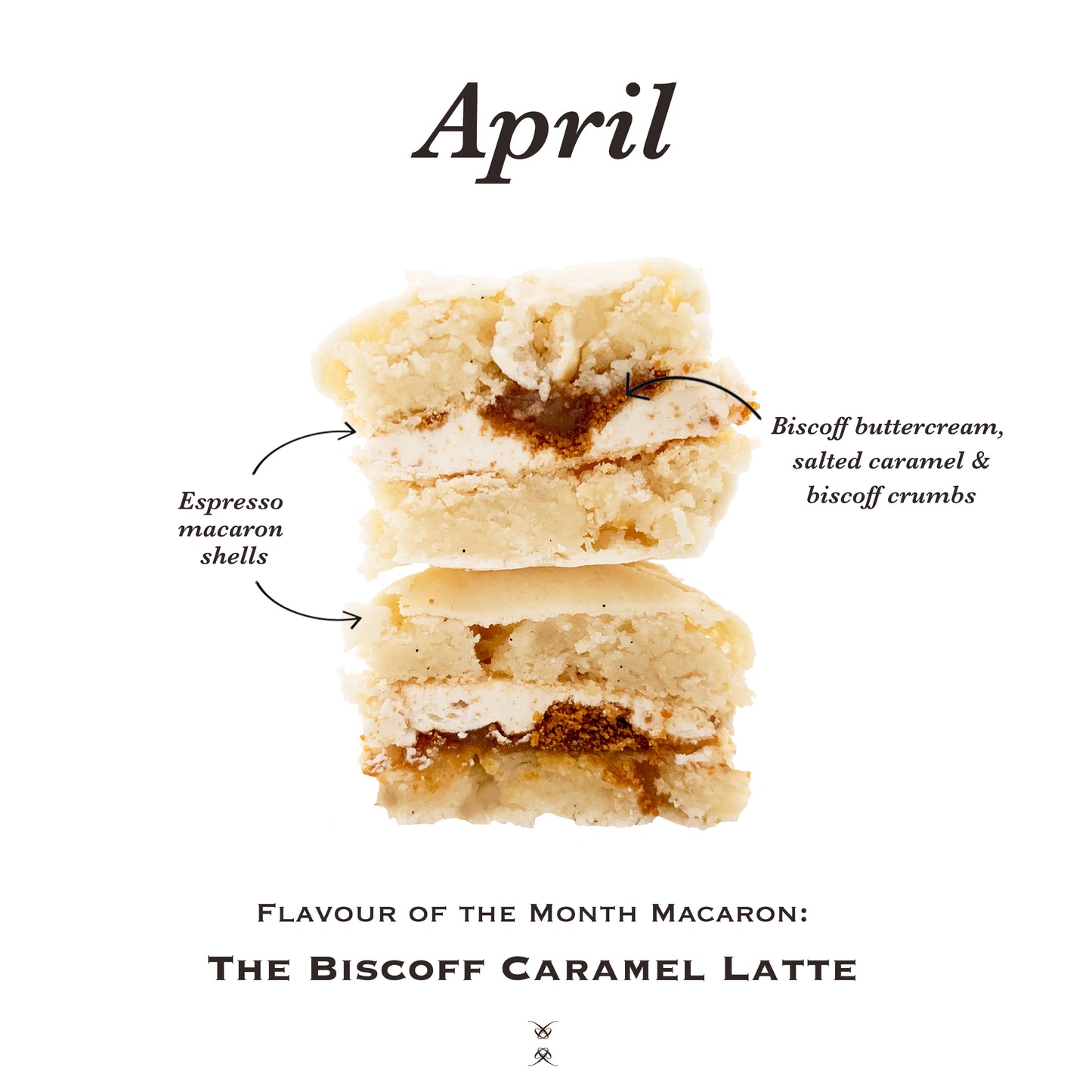 The April 2024 Flavor of the Month Macaron: The Biscoff Caramel Latte