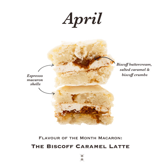 The April 2024 Flavor of the Month Macaron: The Biscoff Caramel Latte