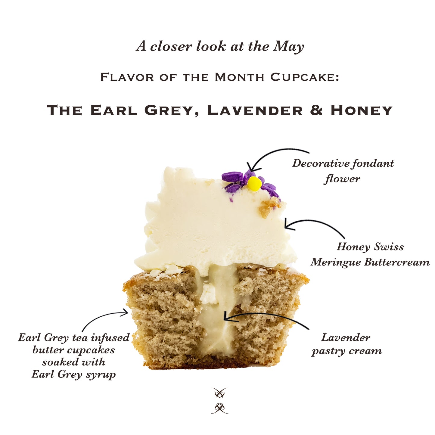 The May 2025 Flavor of the Month Cupcake: The Earl Grey, Lavender & Honey